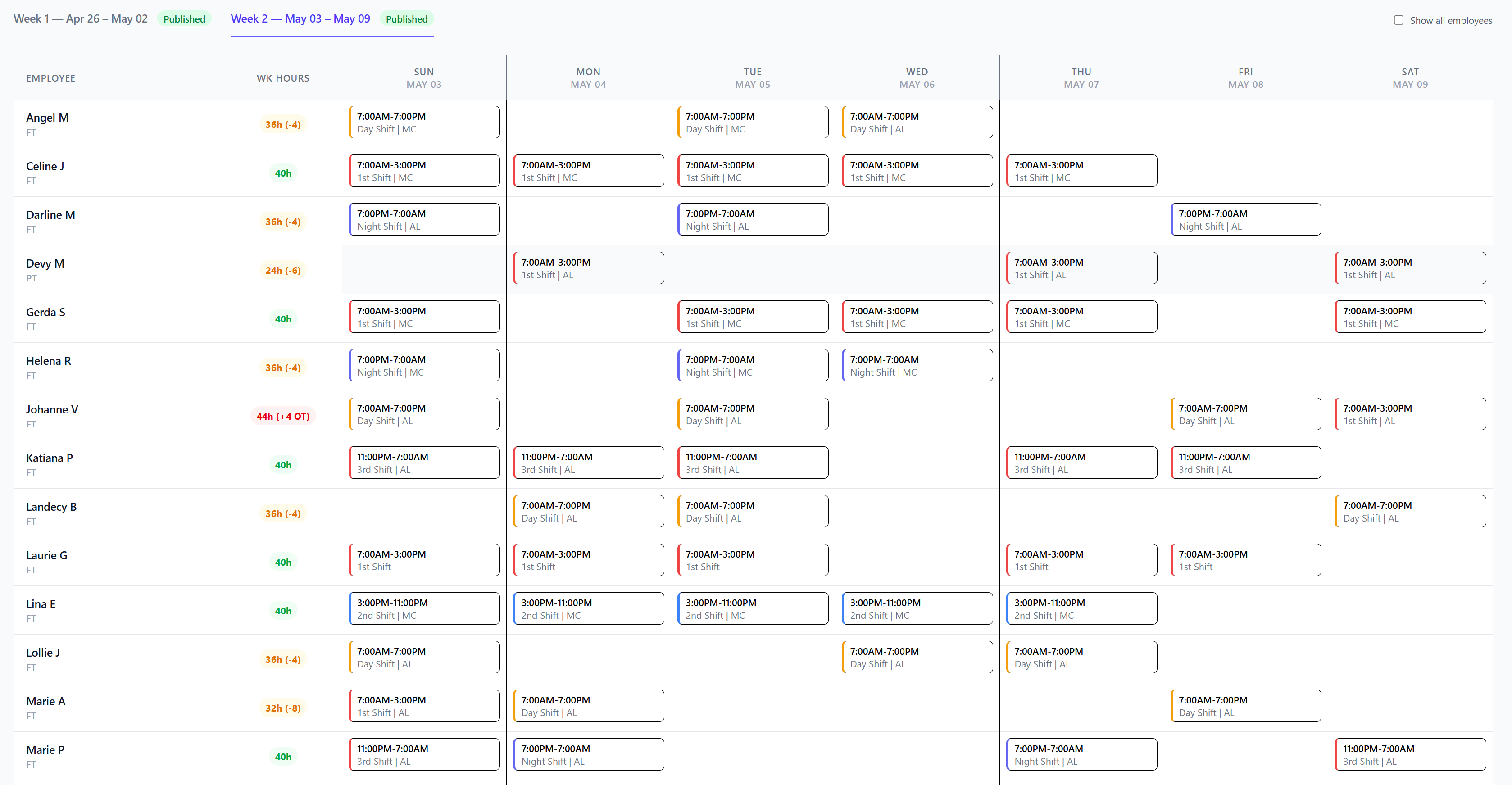 Skeju schedule grid preview